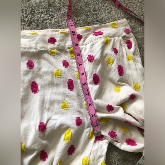 Anthro Pink & Yellow Clip Dot Cropped Wide Leg - Picture 7 of 8